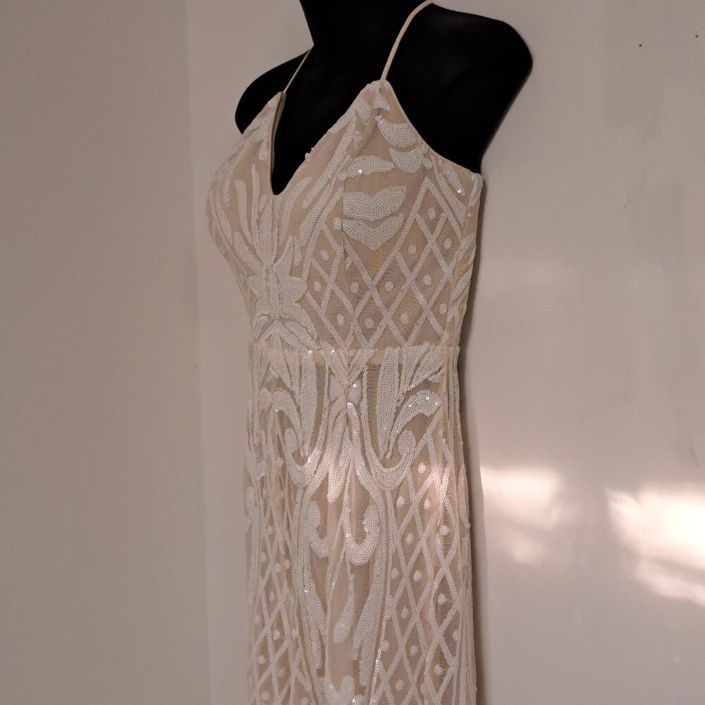 Lulus Cream Romper With White Sequins Size Small - image 6